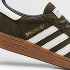 Adidas Handball Spezial - Olive / White – детал на материјалот и страничните линии