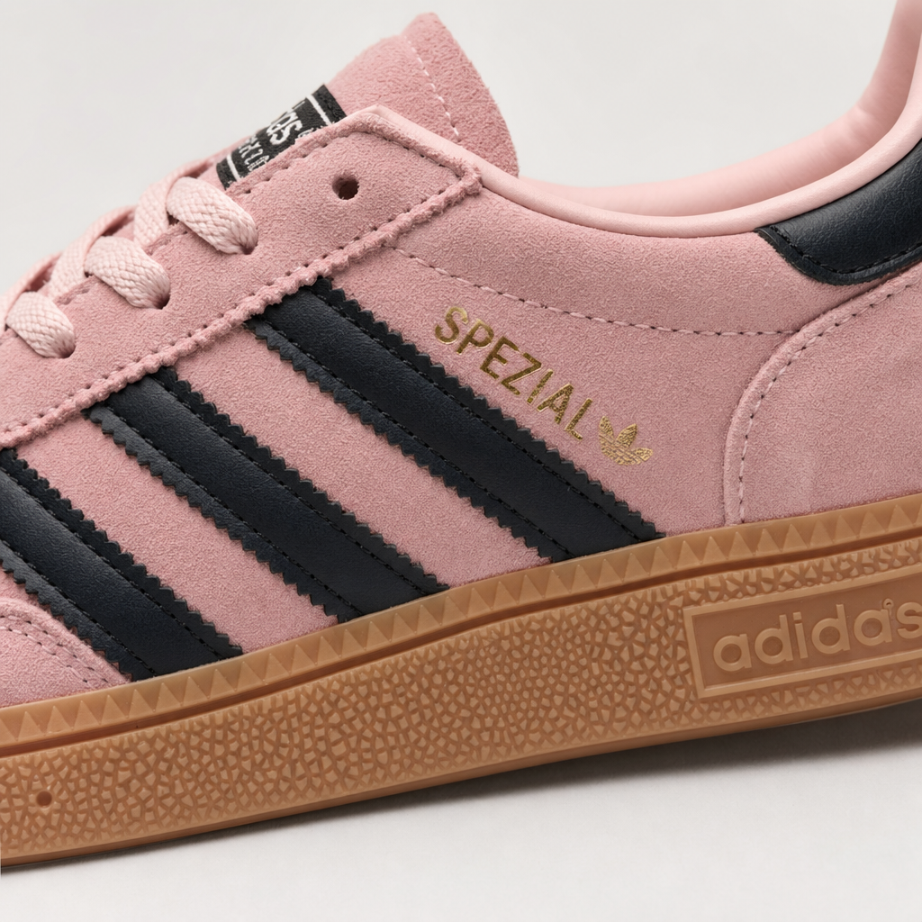 Adidas Handball Spezial - Pink / Black – детал на материјалот и страничните линии