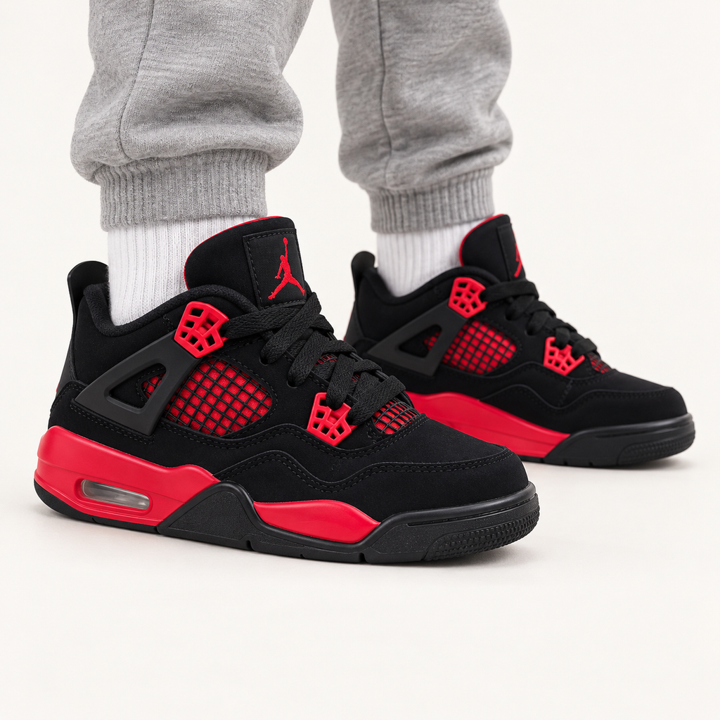 Air Jordan 4 Kids - Black / Red — на нозе
