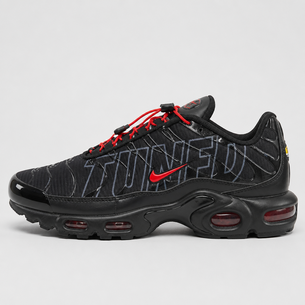 Nike Air Max Plus Tuned Air црно-црвени патики - страничен профил