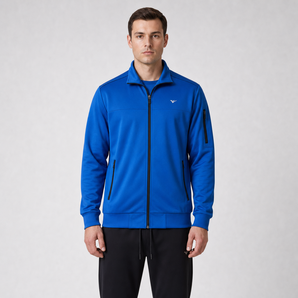 Машки комплет тренерка кралско сино со црно - детаљ на горниот дел