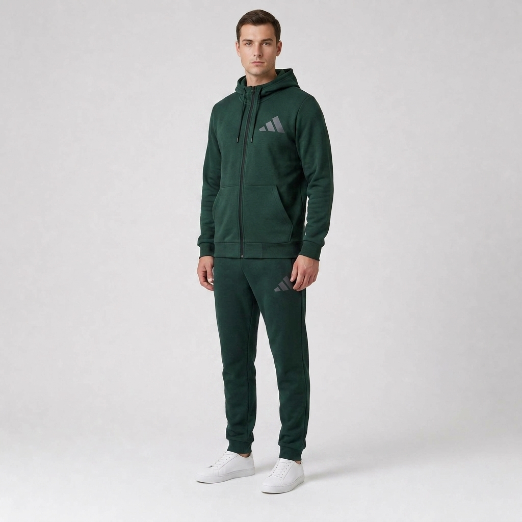 Adidas машки комплет тренерка темно зелена - три четвртини