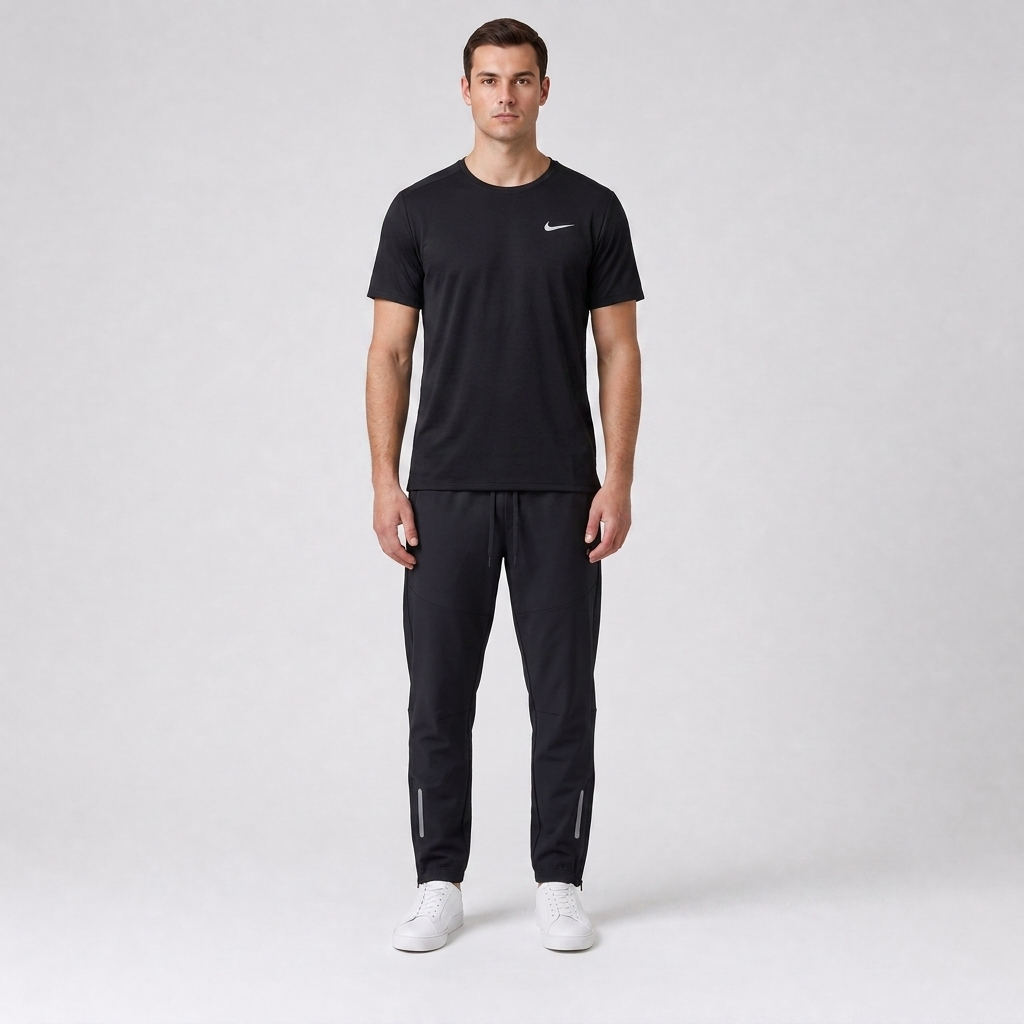 Nike машки долни тренерки црни - напред