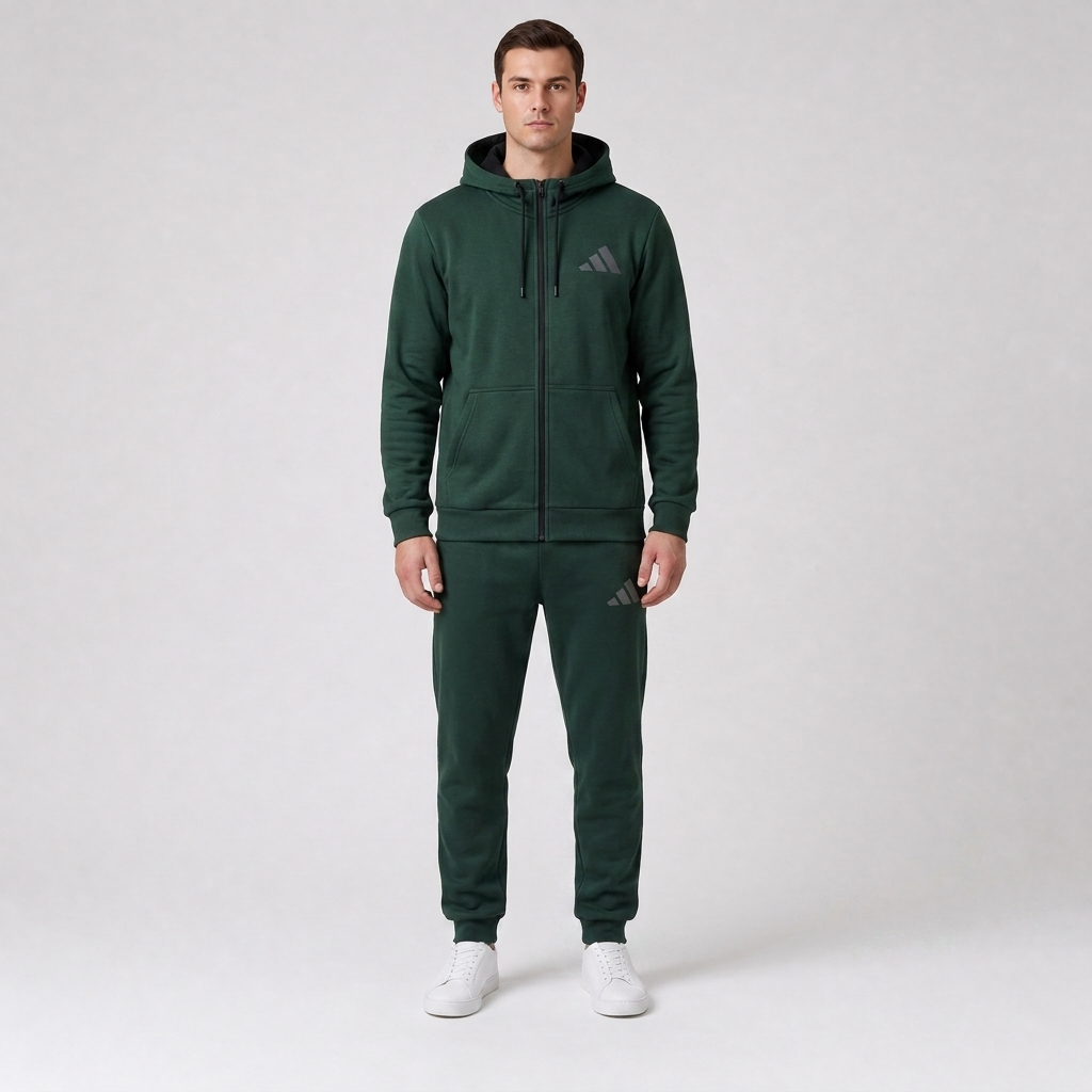 Adidas машки комплет тренерка темно зелена - напред