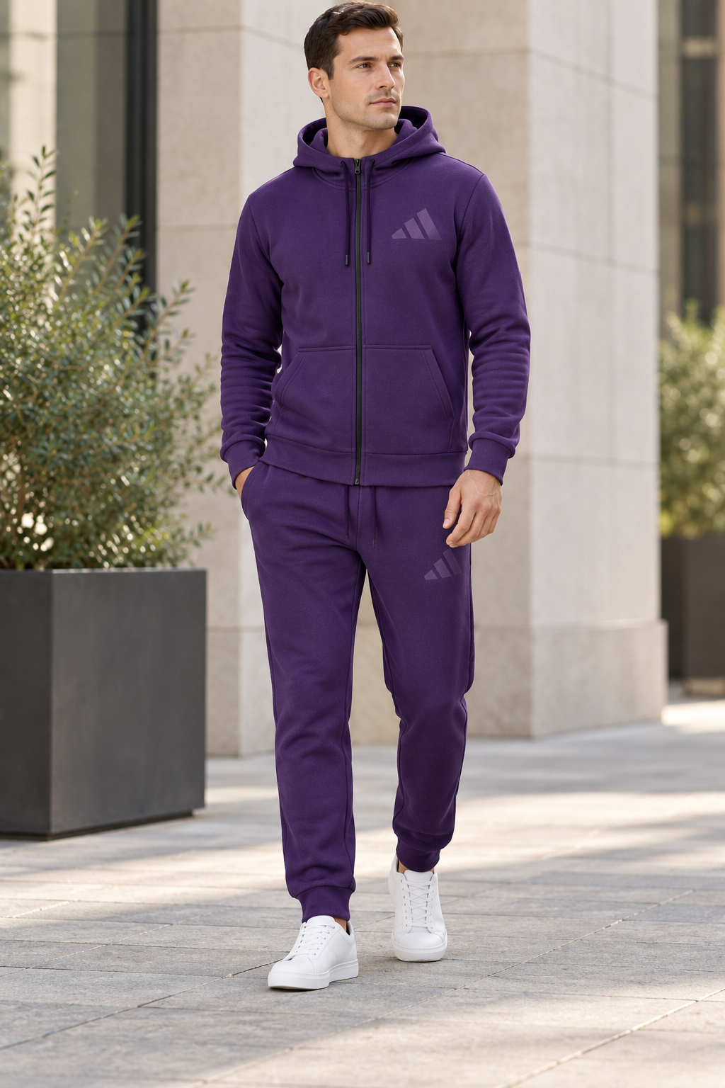 Adidas Logo Zip - Men Purple — изглед на модел во градска сцена