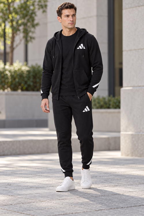 Adidas Accent Zip - Men Black/White — изглед на модел во градска сцена
